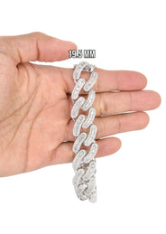 Silver White Iced Out Baguette Miami Cuban Bracelet