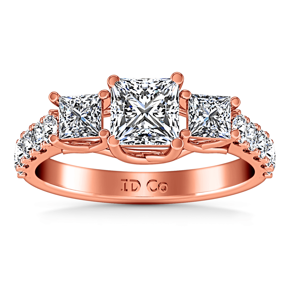 Three Stone Diamond EngagementRing Enchantment Lattice  14K Rose Gold