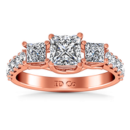 Three Stone Diamond EngagementRing Enchantment Lattice  14K Rose Gold