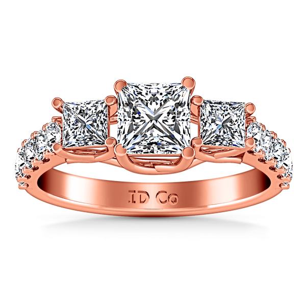 Three Stone Diamond EngagementRing Enchantment Lattice  14K Rose Gold