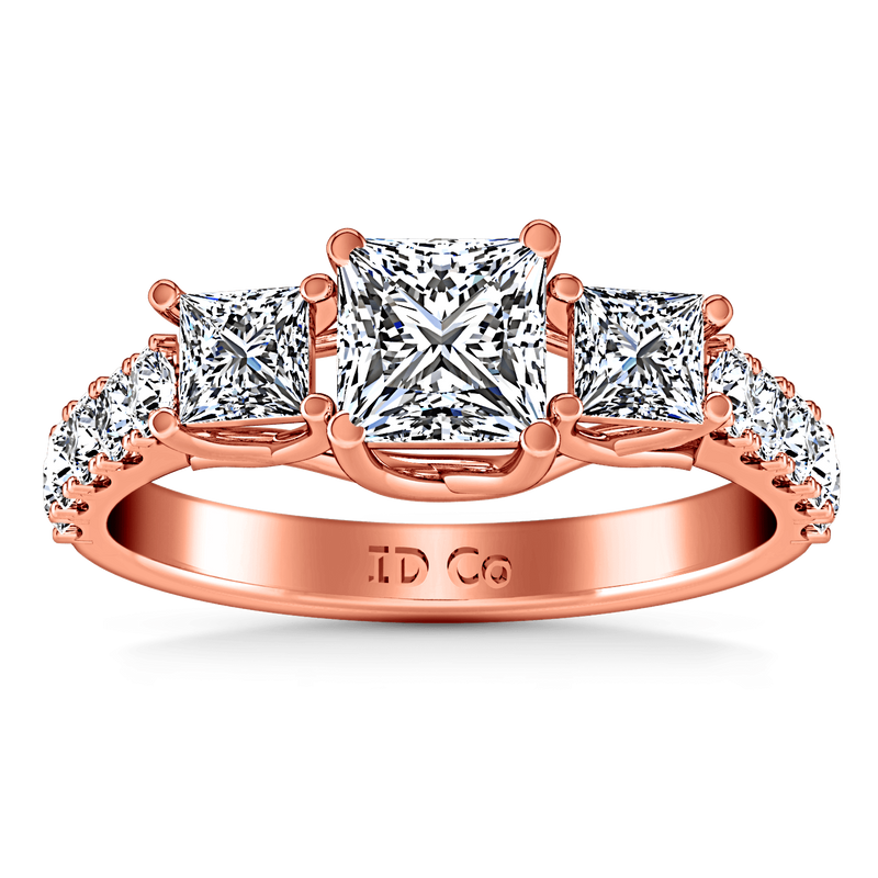 Three Stone Diamond EngagementRing Enchantment Lattice  14K Rose Gold