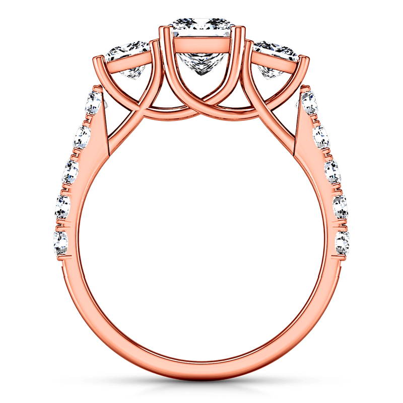 Three Stone Diamond EngagementRing Enchantment Lattice  14K Rose Gold