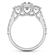 Three Stone Princess Cut Diamond Engagement Ring Enchantment Lattice 14K White Gold