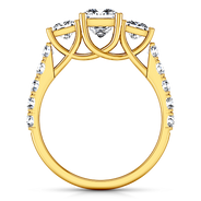 Three Stone Diamond Engagement Ring Enchantment Lattice  14K Yellow Gold