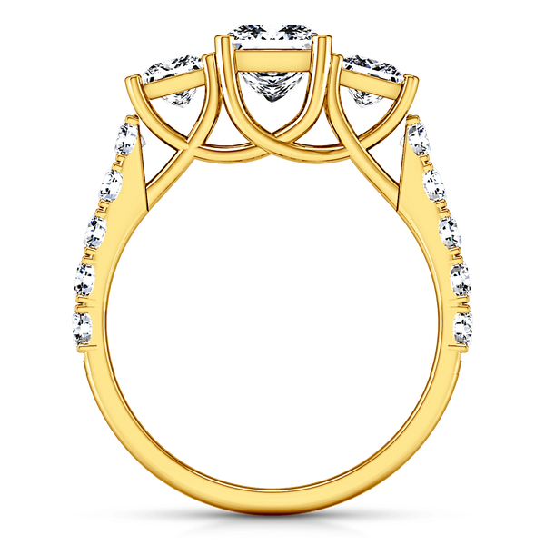 Three Stone Diamond Engagement Ring Enchantment Lattice  14K Yellow Gold