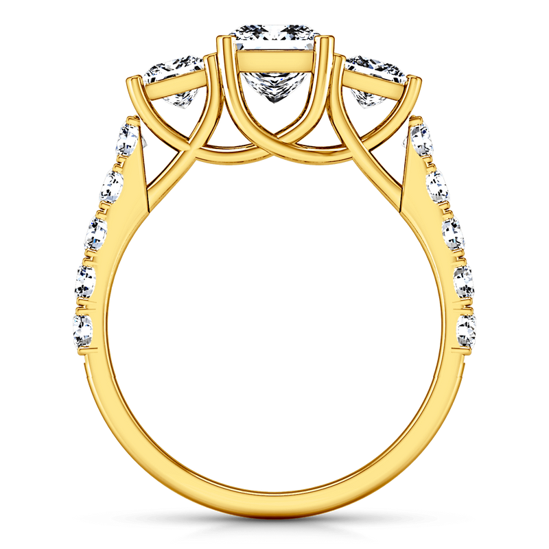 Three Stone Diamond Engagement Ring Enchantment Lattice  14K Yellow Gold