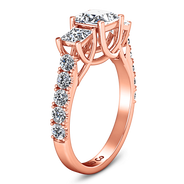 Three Stone Diamond EngagementRing Enchantment Lattice  14K Rose Gold
