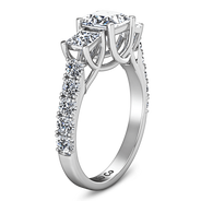 Three Stone Princess Cut Diamond Engagement Ring Enchantment Lattice 14K White Gold