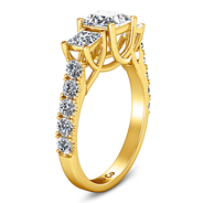 Three Stone Diamond Engagement Ring Enchantment Lattice  14K Yellow Gold