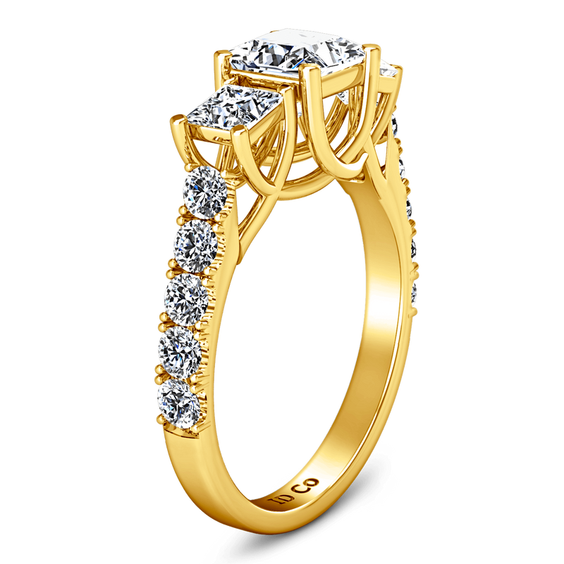 Three Stone Diamond Engagement Ring Enchantment Lattice  14K Yellow Gold