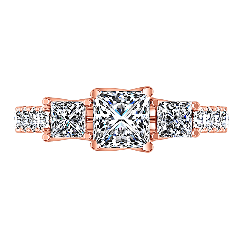 Three Stone Diamond EngagementRing Enchantment Lattice  14K Rose Gold
