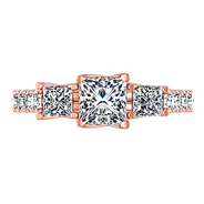 Three Stone Diamond EngagementRing Enchantment Lattice  14K Rose Gold