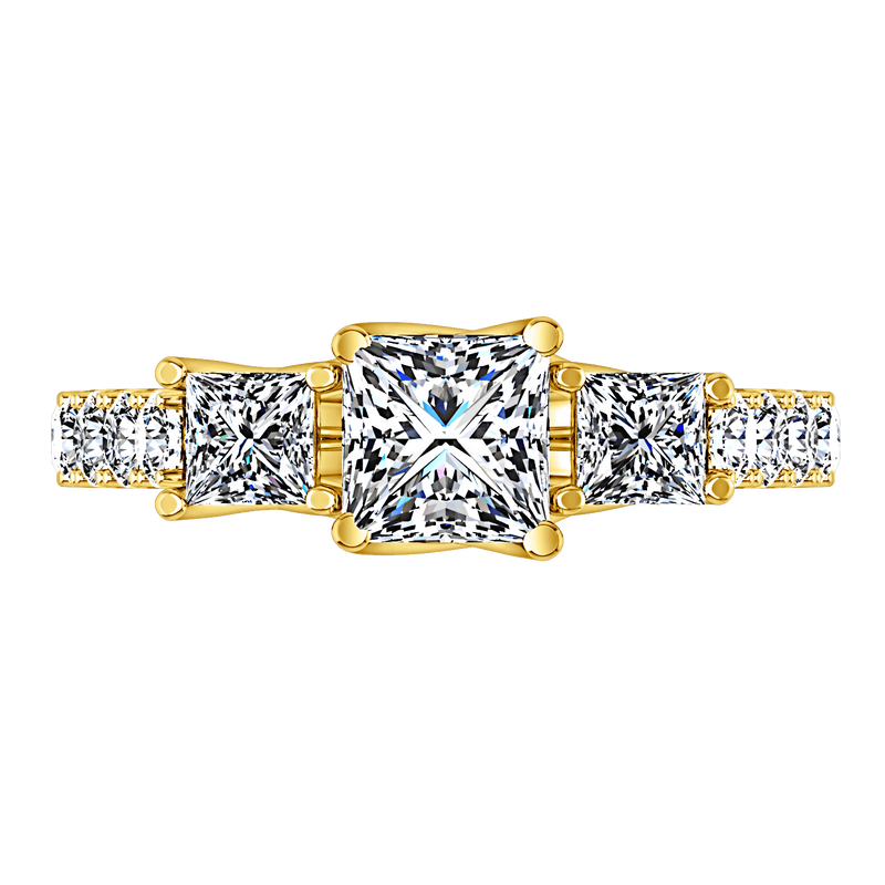 Three Stone Diamond Engagement Ring Enchantment Lattice  14K Yellow Gold