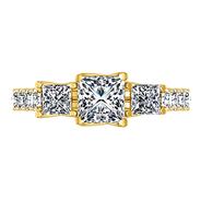 Three Stone Diamond Engagement Ring Enchantment Lattice  14K Yellow Gold
