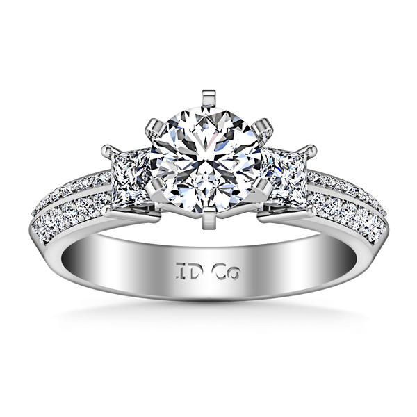 Round Diamond Three Stone Engagement Ring Ivana 14K White Gold