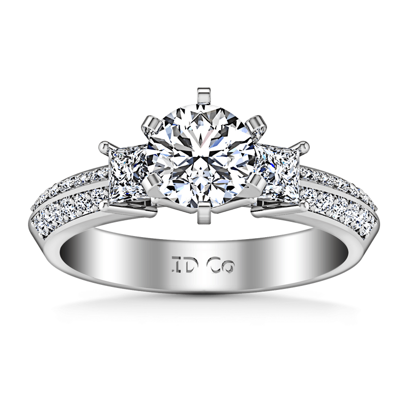 Round Diamond Three Stone Engagement Ring Ivana 14K White Gold