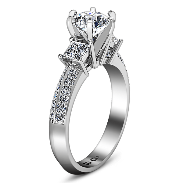 Round Diamond Three Stone Engagement Ring Ivana 14K White Gold