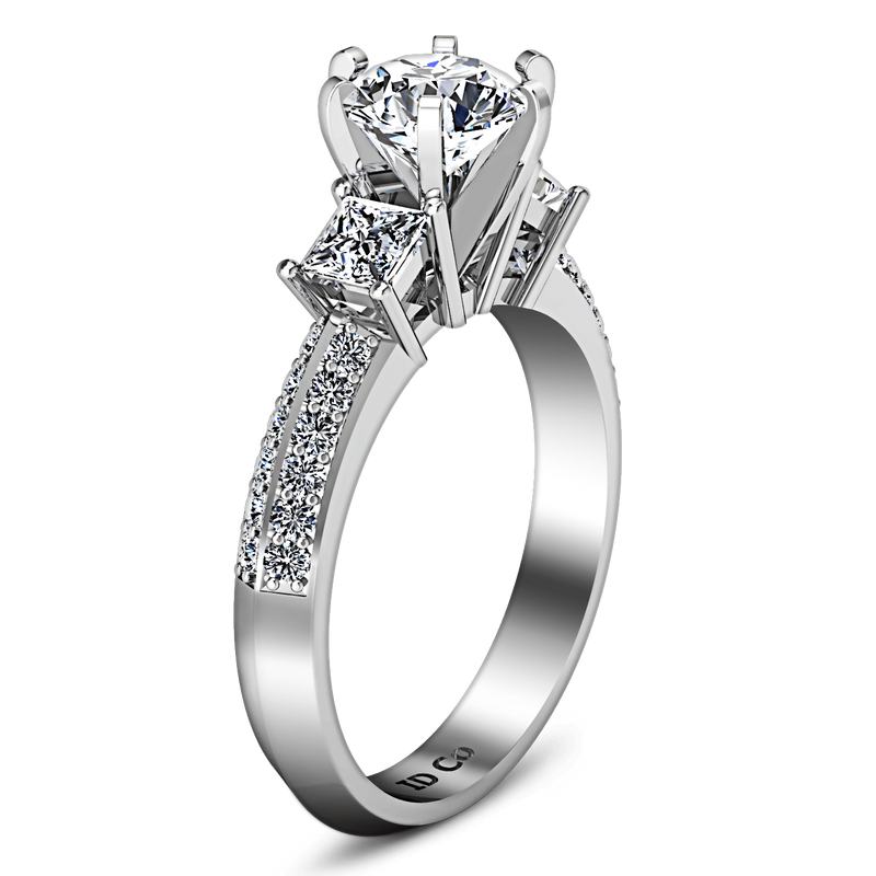 Round Diamond Three Stone Engagement Ring Ivana 14K White Gold