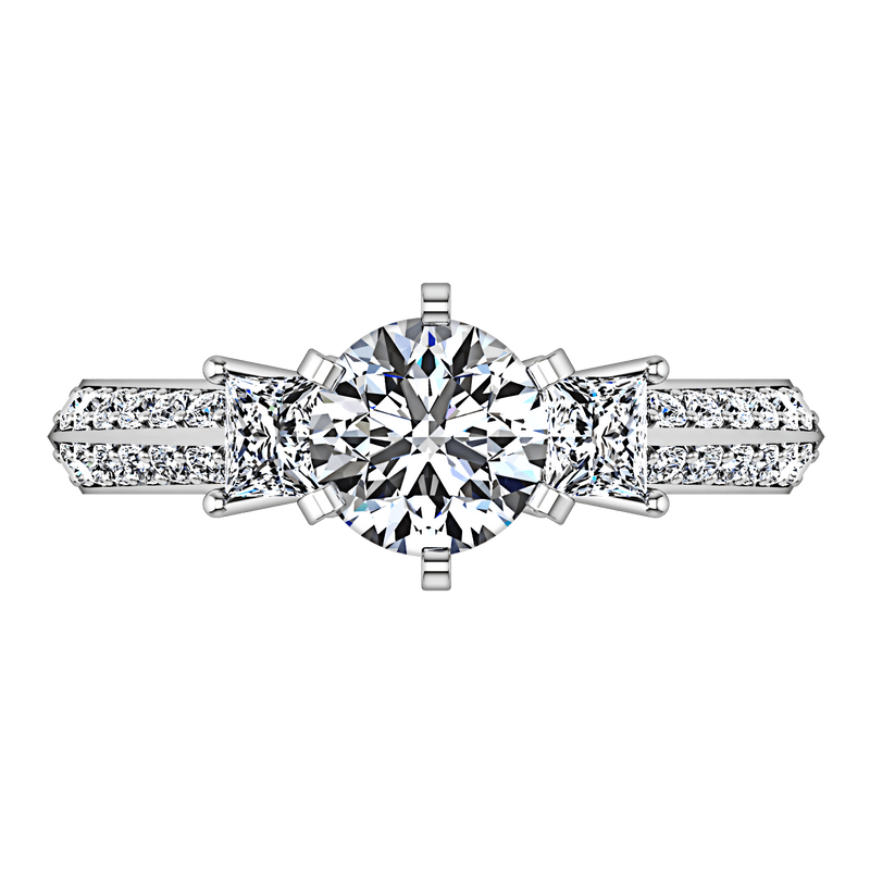 Round Diamond Three Stone Engagement Ring Ivana 14K White Gold