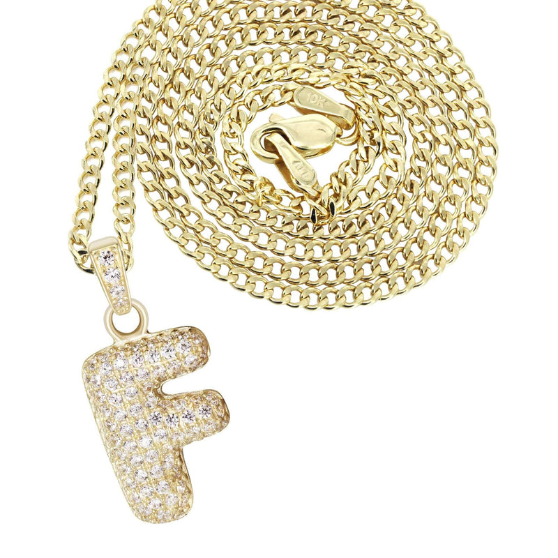 10K Yellow Gold Bubble Letter "F" CZ Necklace | Appx. 4.1 Grams