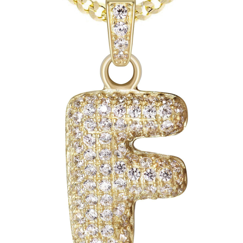 10K Yellow Gold Bubble Letter "F" CZ Necklace | Appx. 4.1 Grams