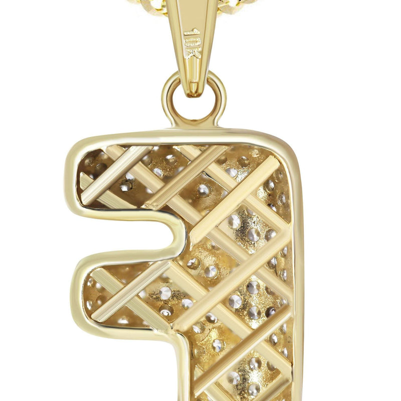 10K Yellow Gold Bubble Letter "F" CZ Necklace | Appx. 4.1 Grams