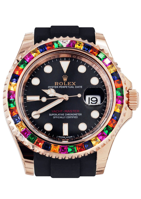 Rolex Yacht Master | 18K Rose Gold | Rubber Strap | Custom Sapphire & Diamond Bezel | 40 MM
