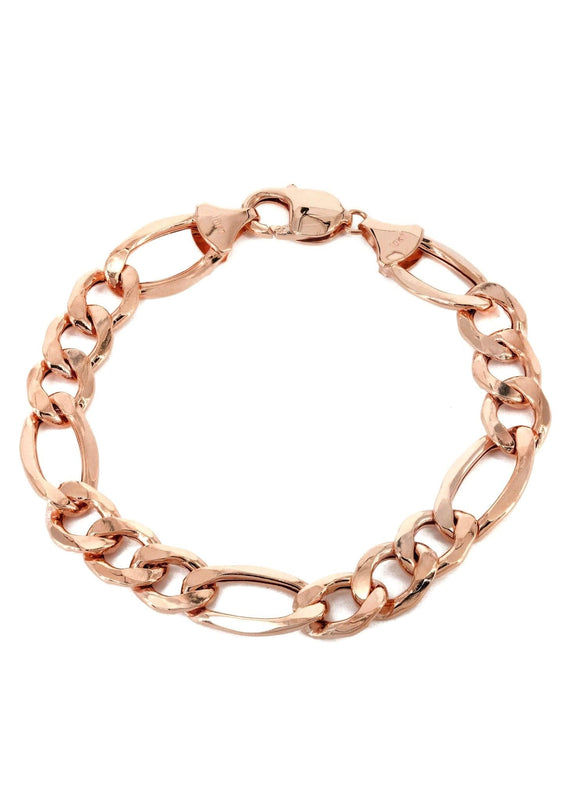 14K Rose Gold Bracelet Semi Solid  Figaro For Women