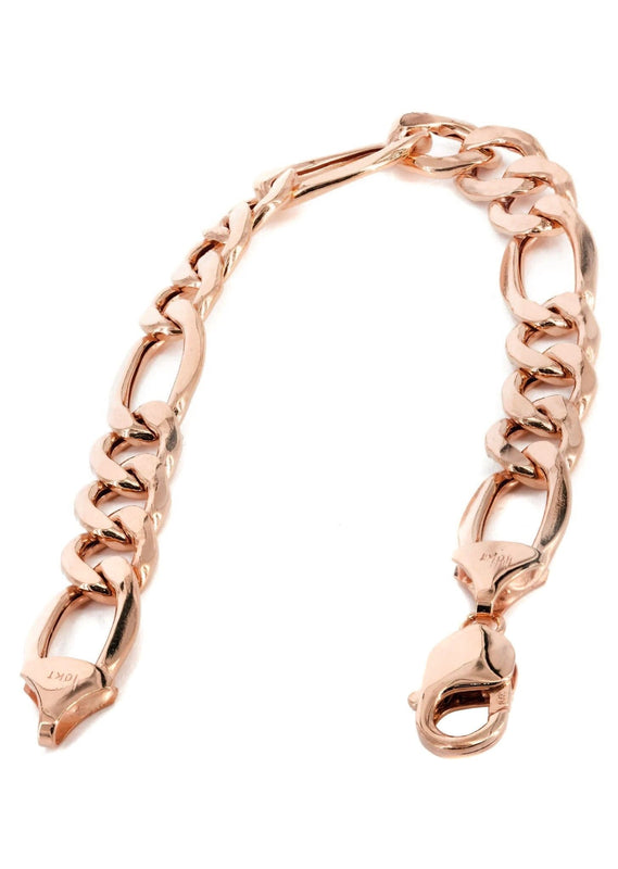 14K Rose Gold Bracelet Semi Solid  Figaro For Women