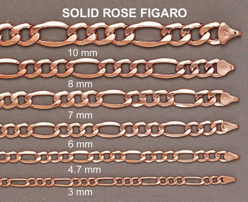 14K Rose Gold Bracelet Semi Solid  Figaro
