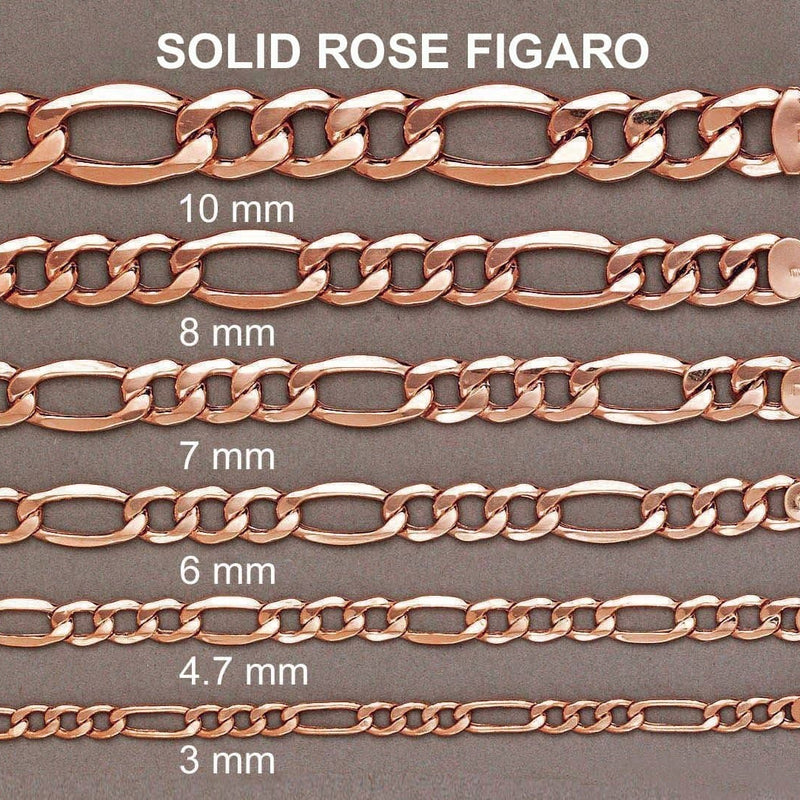 14K Rose Gold Bracelet Solid Figaro For Women