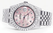 Iced Out Rolex Datejust 36 MM | Stainless Steel | 16.5 Carats of Diamonds | Pink Floral Diamond Dial | Jubilee Band | Model 116200