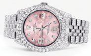 Iced Out Rolex Datejust 36 MM | Stainless Steel | 10 Carats of Diamonds | Floral Pink Roman Diamond Dial | Jubilee Band