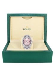 Iced Out Rolex Datejust 36 MM | Stainless Steel | 10 Carats of Diamonds | Floral Pink Roman Diamond Dial | Jubilee Band