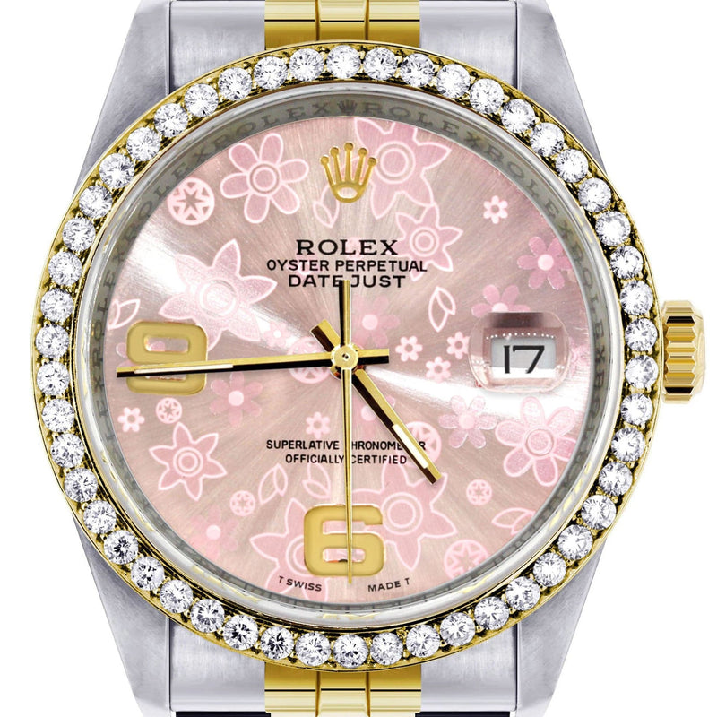 Gold Rolex Datejust Watch 16233 Two Tone for Men | 36Mm | Pink Flower Dial | Jubilee Band