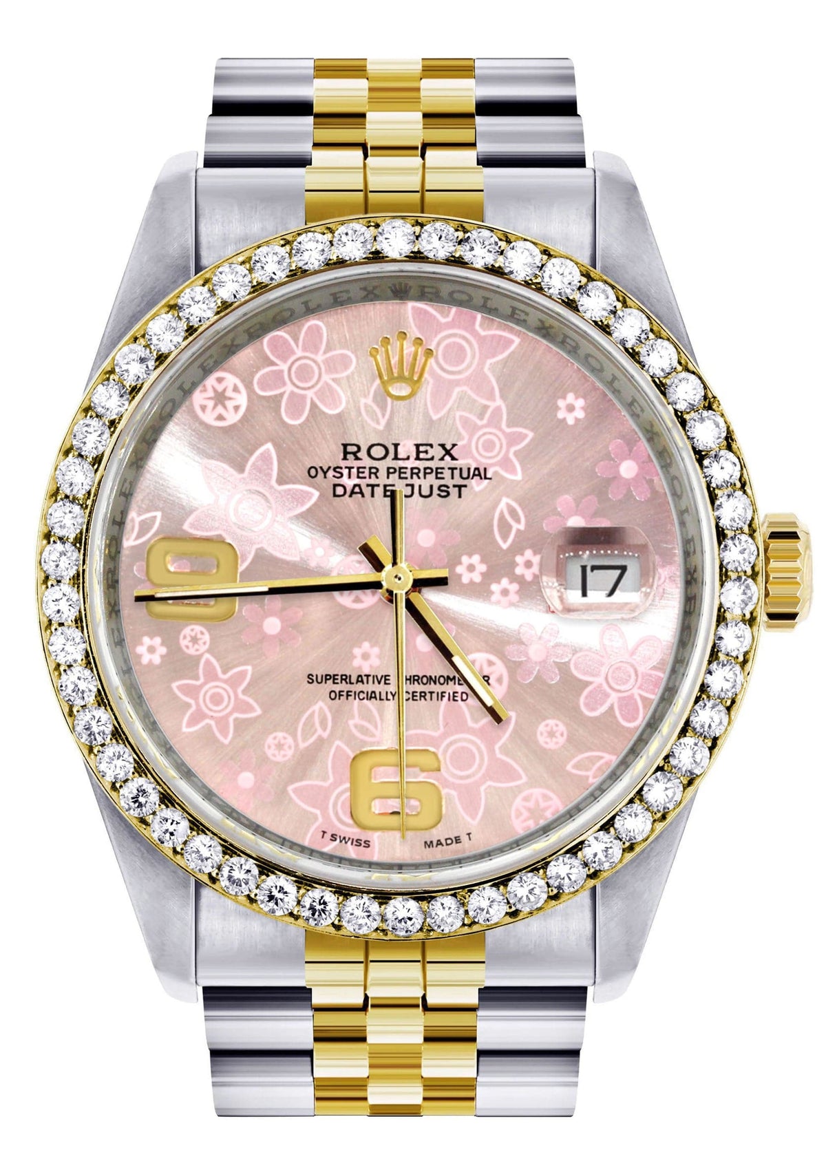Gold Rolex Datejust Watch 16233 Two Tone for Men | 36Mm | Pink Flower Dial | Jubilee Band