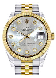 Diamond Gold Rolex Watch | 68273 | Fluted Bezel | 31MM | Floral Diamond Dial | Jubilee Band