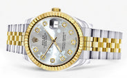 Diamond Gold Rolex Watch | 68273 | Fluted Bezel | 31MM | Floral Diamond Dial | Jubilee Band