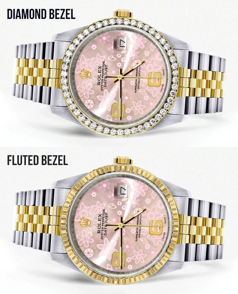 Gold Rolex Datejust Watch 16233 Two Tone for Men | 36Mm | Pink Flower Dial | Jubilee Band