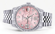 Mens Rolex Datejust Watch 16200 | Fluted Bezel | 36Mm | Pink Flower Dial | Jubilee Band