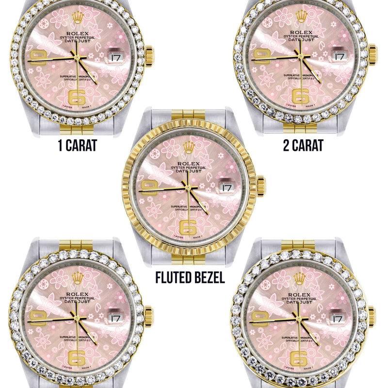 Gold Rolex Datejust Watch 16233 Two Tone for Men | 36Mm | Pink Flower Dial | Jubilee Band