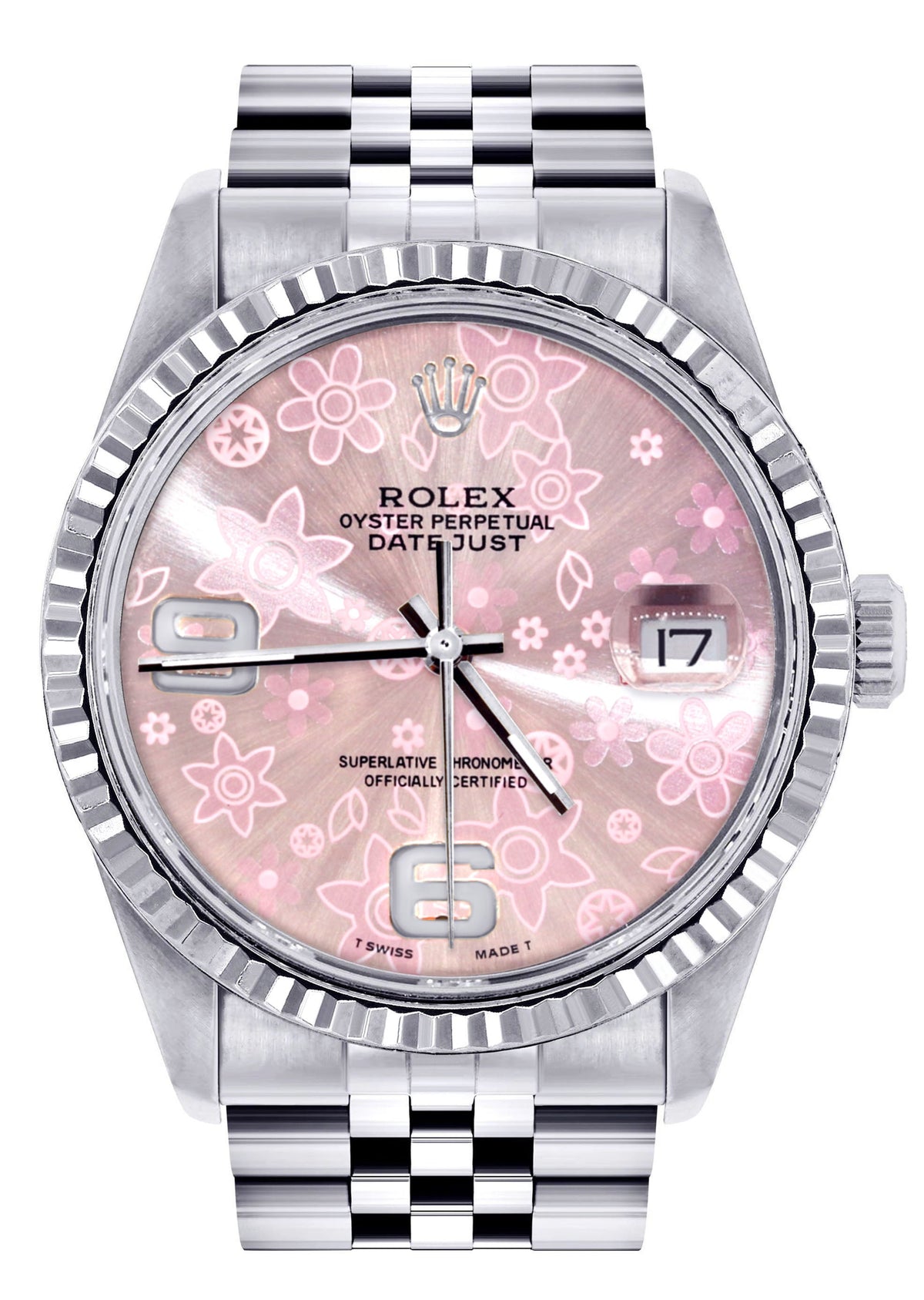 Womens Rolex Datejust Watch 16200 | Fluted Bezel | 36Mm | Pink Flower Dial | Fluted Bezel | Jubilee Band
