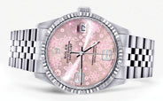 Womens Rolex Datejust Watch 16200 | Fluted Bezel | 36Mm | Pink Flower Dial | Fluted Bezel | Jubilee Band