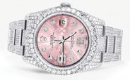 Iced Out Rolex Datejust 36 MM | Stainless Steel | 16.5 Carats of Diamonds | Pink Floral Diamond Dial | Oyster Band | Model 116200
