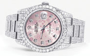 Iced Out Rolex Datejust 36 MM | Stainless Steel | 16.5 Carats of Diamonds | Pink Flower Diamond Dial | Oyster Band | Model 116200