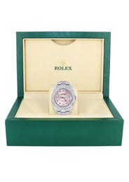 Iced Out Rolex Datejust 36 MM | Stainless Steel | 16.5 Carats of Diamonds | Pink Flower Diamond Dial | Oyster Band | Model 116200