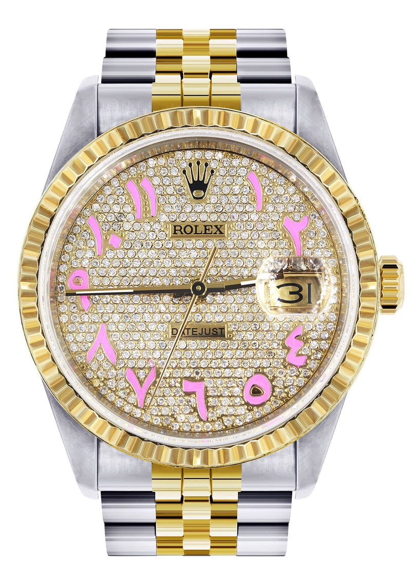 Womens Rolex Datejust Watch 16233 Two Tone | 36Mm | Diamond Pink Arabic Numeral | Fluted Bezel | Jubilee Band