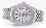 Mens Rolex Datejust Watch 16200 | Fluted Bezel | 36Mm | Color Baguettes Diamond Dial | Fluted Bezel | Jubilee Band