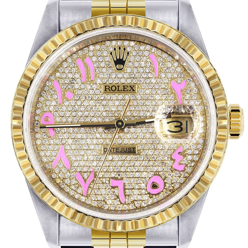 Mens Rolex Datejust Watch 16233 Two Tone | Fluted Bezel | 36Mm | Diamond Pink Arabic Numeral | Jubilee Band
