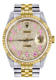 Mens Rolex Datejust Watch 16233 Two Tone | Fluted Bezel | 36Mm | Diamond Pink Arabic Numeral | Jubilee Band